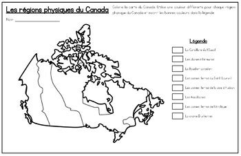 FRENCH Physical Regions of Canada Map -Régions physiques du Canada