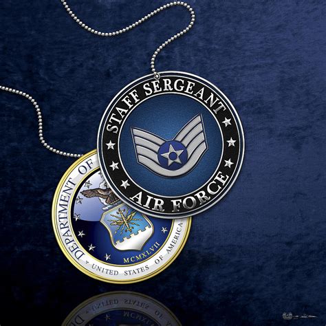 Us Air Force Staff Sergeant - Ssgt Rank Insignia Over Blue Velvet Digital Art by Serge Averbukh