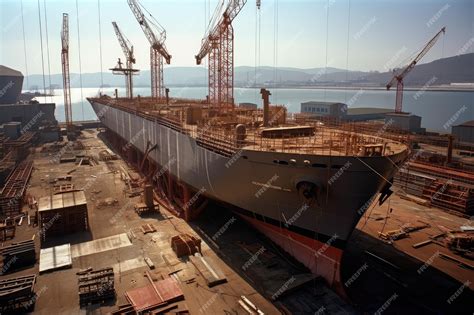 Premium AI Image | Shipyard with view of massive ship under ...