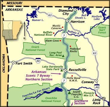 Arkansas - Scenic Route 7 Byway Standard Map - Northern Section | Byways, Arkansas road trip ...