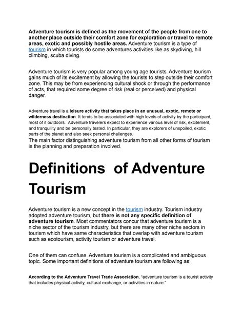 Adventure Tourism - Lecture notes 1-4 - Adventure tourism is defined as ...