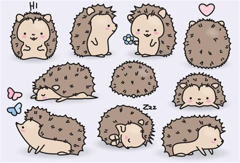 Premium Vector Clipart - Kawaii Hedgehogs - Cute Hedgehogs Clipart Set - High Quality Vectors ...