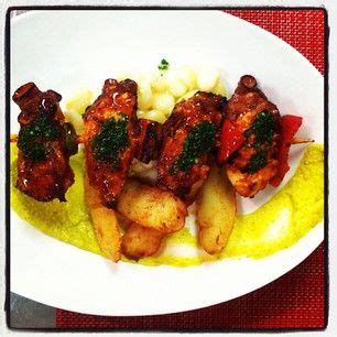 Anticucho de Pulpo - Spanish day-boat octopus grilled with anticucho sauce, fried fingerling ...