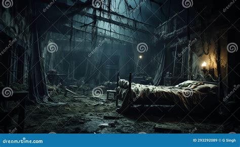 A Night Scene of a Spooky Bedroom Interior in a Haunted House Stock ...