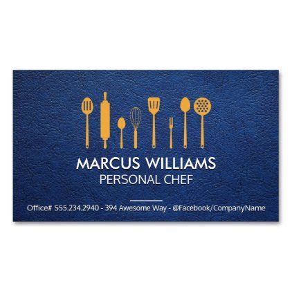 Restaurant Utensils | Chef | Blue Leather Business Card Magnet | Zazzle.com | Leather business ...