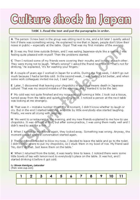 Culture shock in Japan - ESL worksheet by baiba