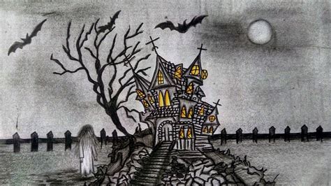 Haunted House Drawing - How To Draw a Haunted House || Halloween Drawings || step by step ...