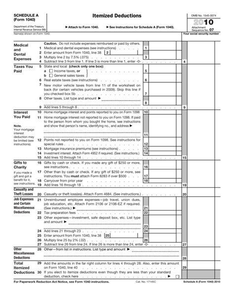 2010 Form 1040 Schedule A | 1040 Form Printable