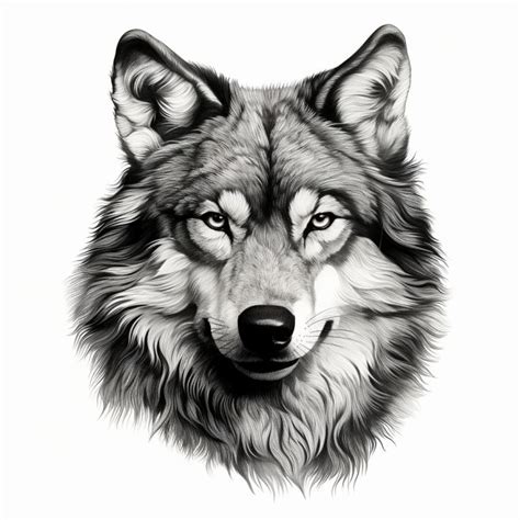 a black and white drawing of a wolf's face