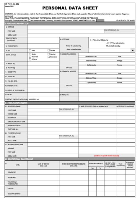 Personal Data Form Template Download Free - Printable Online