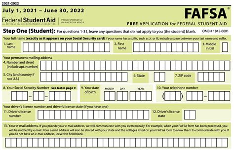 Printable FAFSA Application