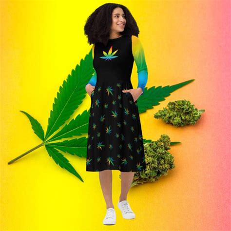 Rainbow Cannabis Leaf Dress Long Sleeve Colorful Marijuana - Etsy