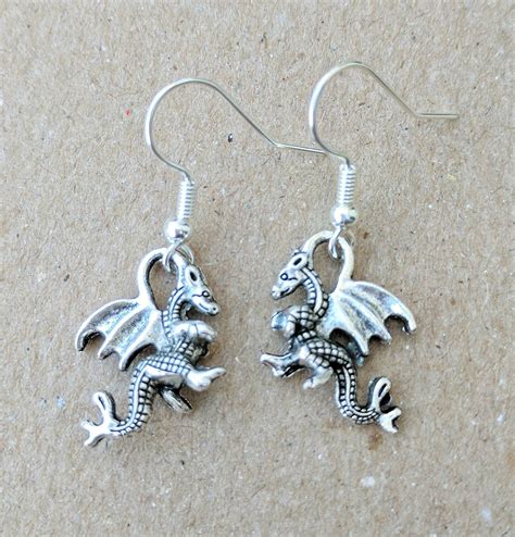 Dragon earrings, silver dragon jewellery, khaleesi dangle earrings ...