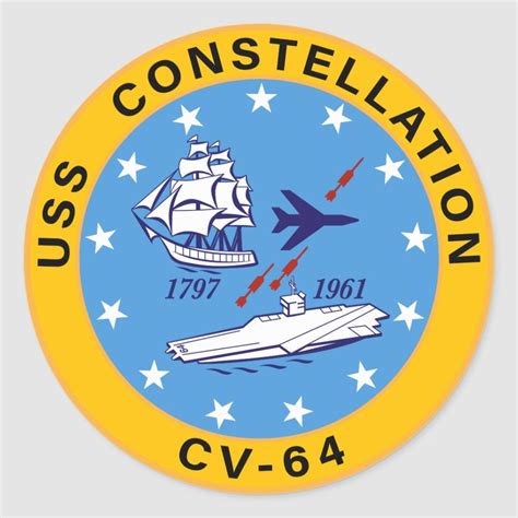 USS Constellation CV-64 Aircraft Carrier Insignia Classic Round Sticker | Zazzle | Aircraft ...