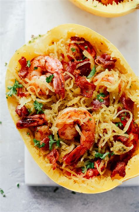 Pesto Spaghetti Squash with Shrimp (Low-carb, Paleo and Whole30)