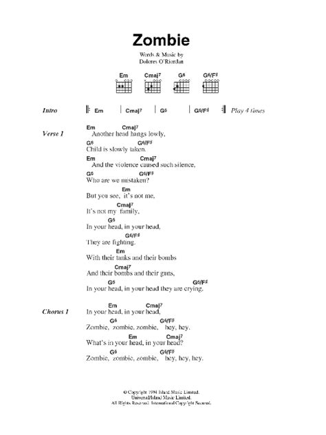 Zombie Sheet Music | The Cranberries | Guitar Chords/Lyrics | Guitar ...