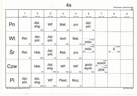 Plan lekcji – Szkoła Podstawowa 376