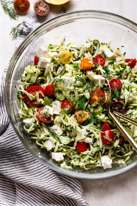 lemony grated zucchini salad with tomatoes, olives & feta (7 ingredients!)