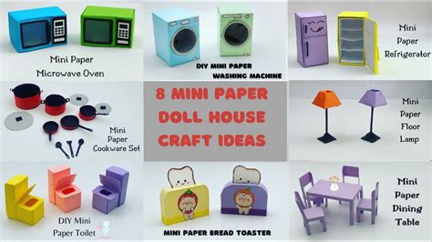 8 EASY MINI PAPER CRAFT IDEAS FOR DOLL HOUSE / Paper Craft / school ...