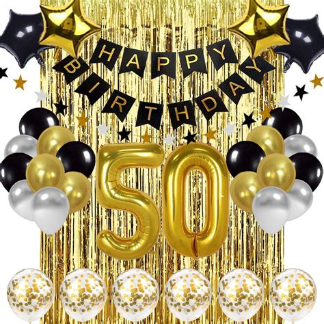 Buy Black and Gold 50th Birthday Decorations Banner Balloon, Happy ...