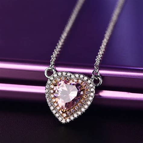 Necklaces Pendants For Women S925 Heart Topaz Pink Diamant Sterling Silver Fine Jewelry ...