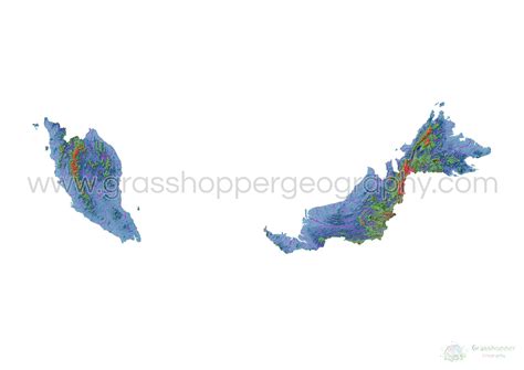 Elevation map of Malaysia with white background - Fine Art Print | Art ...