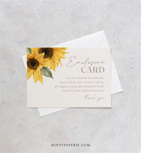 Sunflower Enclosure Card Template Rustic Wedding Invitation - Etsy