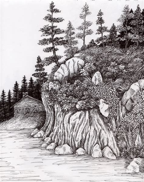 Pen and Ink landscape 1 by FireKat on DeviantArt