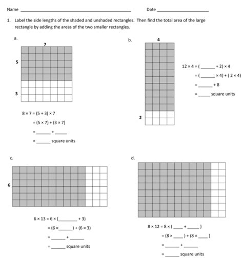 Find Area - Distributive Property (examples, solutions, videos, worksheets, homework, lesson plans)