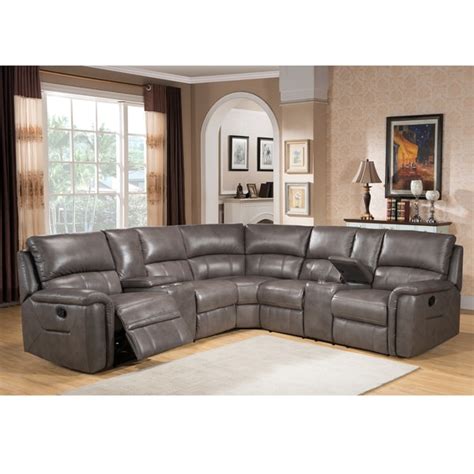 Shop Cortez Premium Top Grain Gray Leather Reclining Sectional Sofa - On Sale - Free Shipping ...