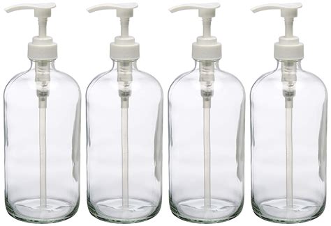 Amazon.com : 32 Ounce Large Clear Glass Boston Round Bottles with White Pumps. Great for Lotions ...