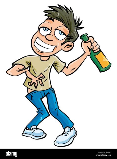 Cartoon drunk man with champagne bottle. Isolated Stock Photo - Alamy