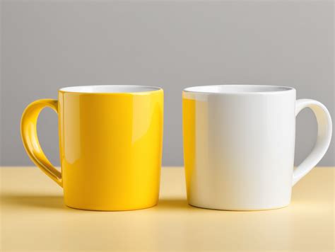 Premium Free ai Images | two white ceramic mugs on yellow background ...