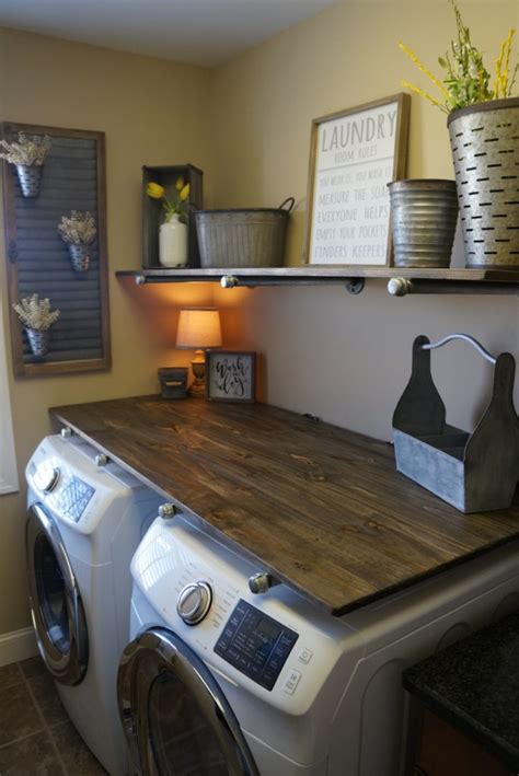 Laundry Room Makevover for under $250! With DIY Rustic Industrial Pipe Shelving and farmhouse decor!