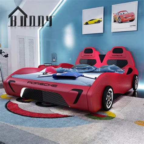 Blue Boys Children Bed Girls Pink Kids Bedroom Furniture Sets Modern Design Child Car Leather ...