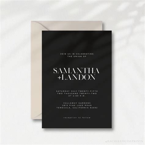 Modern Black Wedding Invitation Printable Wedding Invitation - Etsy