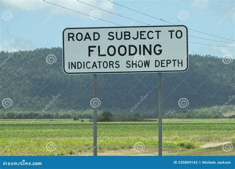 Warning Sign Road Subject To Flooding Stock Image - Image of rural, awareness: 235809143