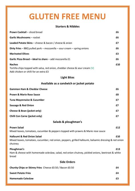 Gluten Free Menu | Waggon At Hale