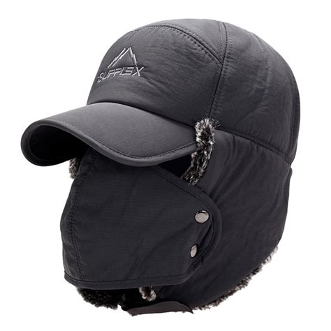 Men Winter Warm Ushanka Hat Fleeced Thick Cap with Earflaps and Mask ...