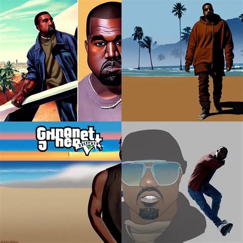 Kanye West, GTA 5 loading screen, Santa Monica Beach, | Stable Diffusion | OpenArt