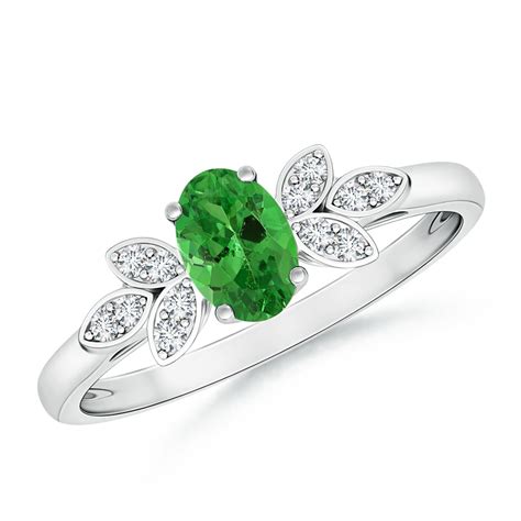 Vintage Style Oval Tsavorite Ring with Diamond Accents | Angara