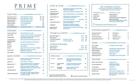 Menu - Restaurant Prime | Huntington