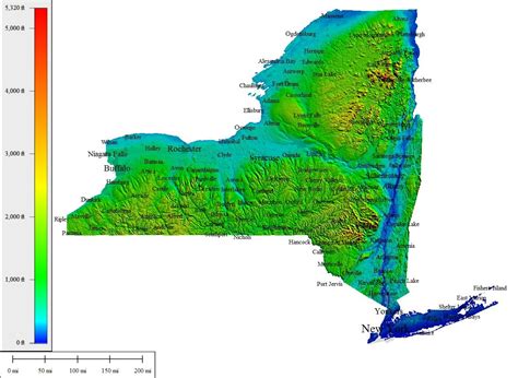 New York City elevation map - Map of New York City elevation (New York - USA)