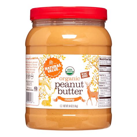 Natural Value Organic Peanut Butter, Creamy, No Salt Added, 64 Oz ...