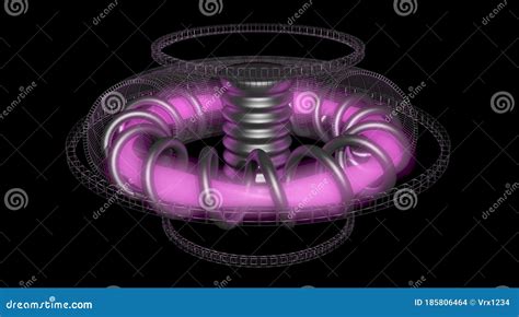 Fusion Reactor Tokamak Style. Outer Shell , Rings, Glowing Plasma . 3d ...