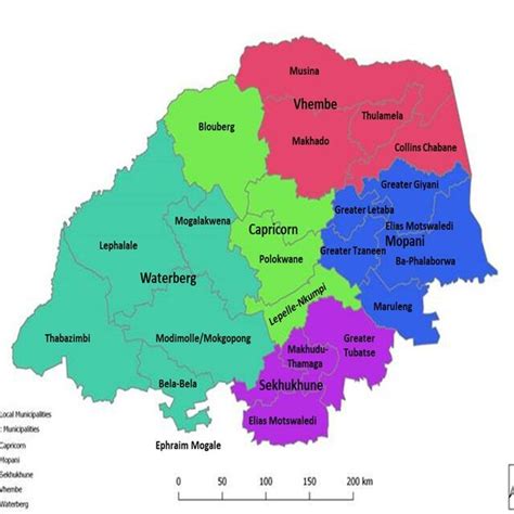 Map of the Limpopo Province showing the districts within the Province ...