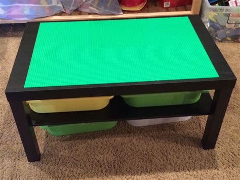 Lego table - Easy to do! Take IKEA Lack Coffee Table, glue on 6 10x10 green Lego base plates ...
