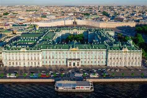 Aerial View Cityscape of City Center, Palace Square, State Hermitage Museum Winter Palace, Neva ...