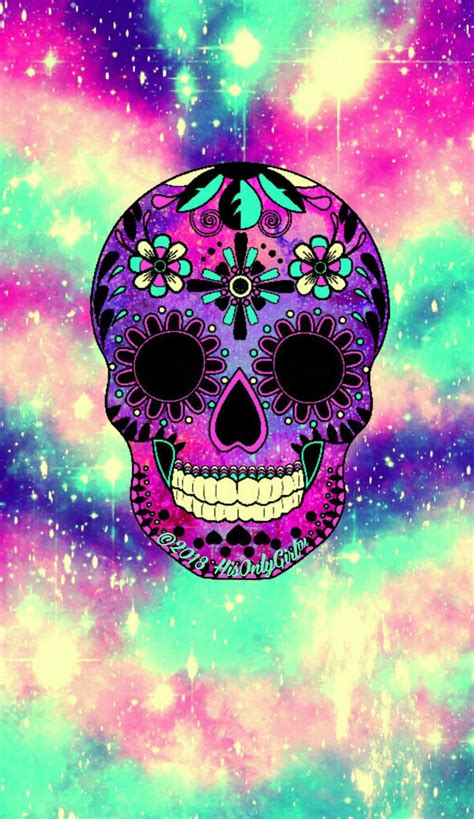 Download a colorful sugar skull with a galaxy background Wallpaper | Wallpapers.com