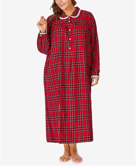 Lanz of Salzburg Plus Size Cotton Flannel Plaid Nightgown - Macy's